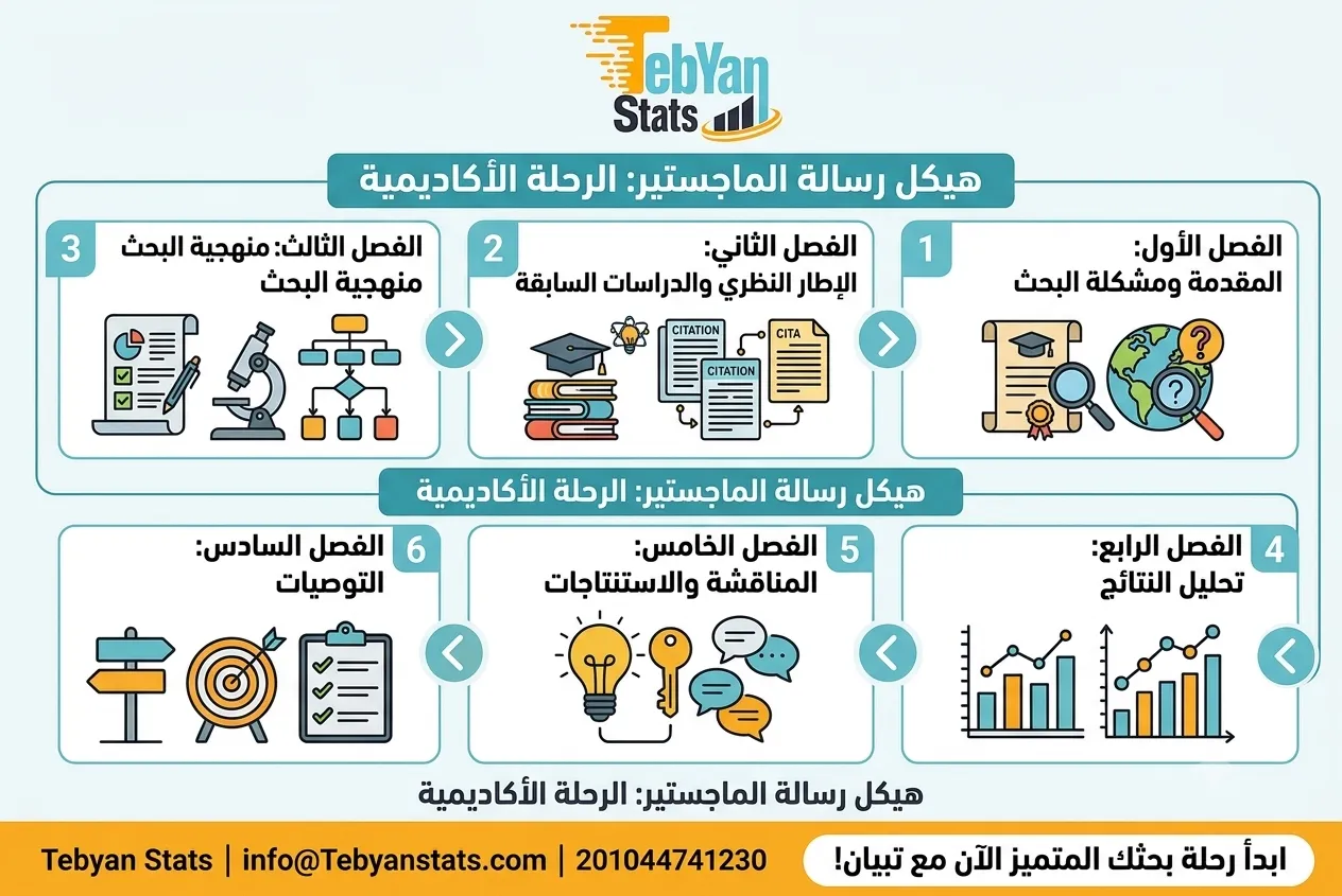 كم عدد فصول رسالة الماجستير